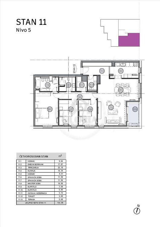 Четырёхкомнатная квартира, 133 м², Дедине, Савски-Венац, фото 14