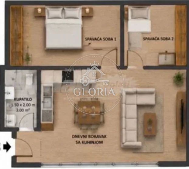 2,5-комнатная квартира, 47 м², Новый Белград, фото 2